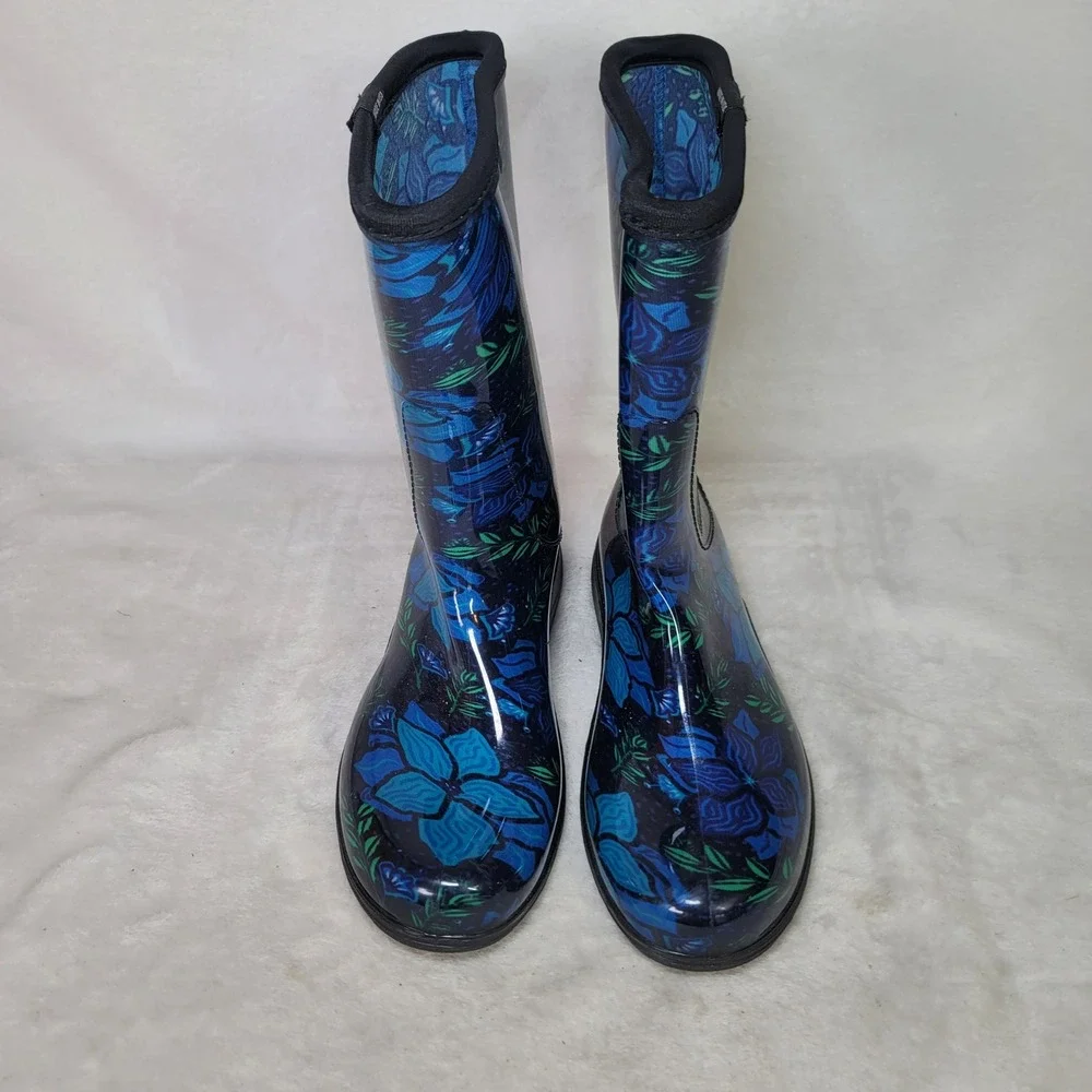 Sloggers Blue Floral Waterproof Rain Boots Garden Gorpcore USA 7 Cottagecore